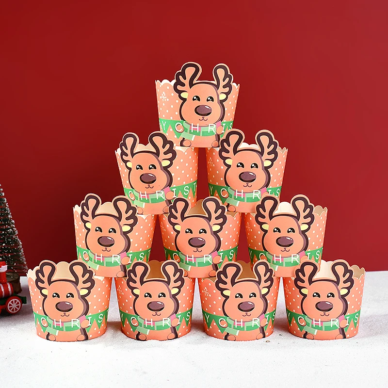 10pcs Christmas Cupcake Wrapper Snowman Elk Santa Claus Shaped Cake Ornamrnt Xmas New Year Festival Party Decoration Bakeware