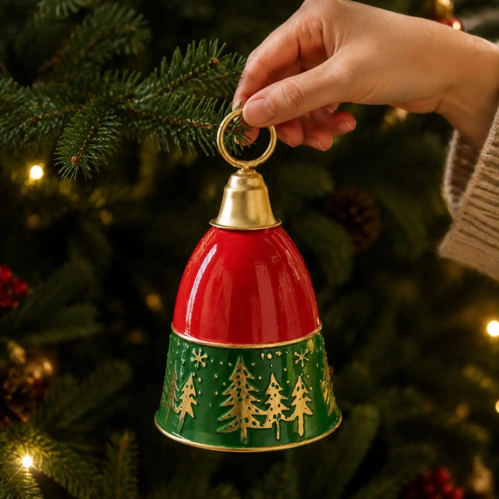 Rustic Metal Holiday Bell Hanging Ornament with Clapper for Christmas Tree and Home Decor Display