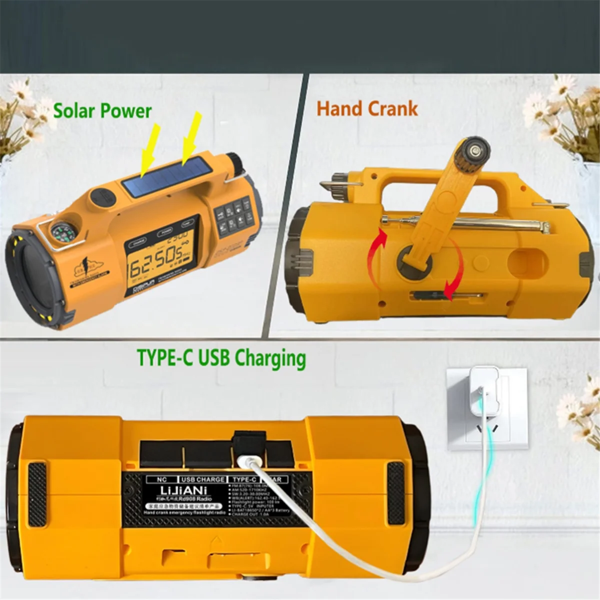 Emergency Radio Multi-Function Emergency Radio with AM/FM/SW/WB Bands, Large Flashlight, Large Speaker, Hand-Crank Generator