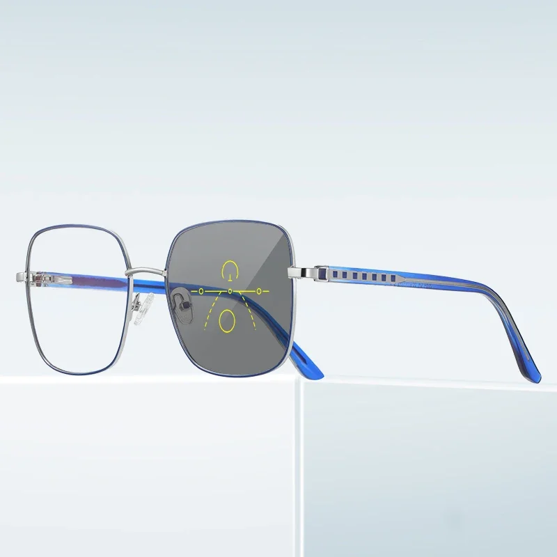 VICKI Large Frame Square Men\'s Progressive Multifocal Reading Glasses Customizable Prescription Photochromic  Blue Light FFD3064
