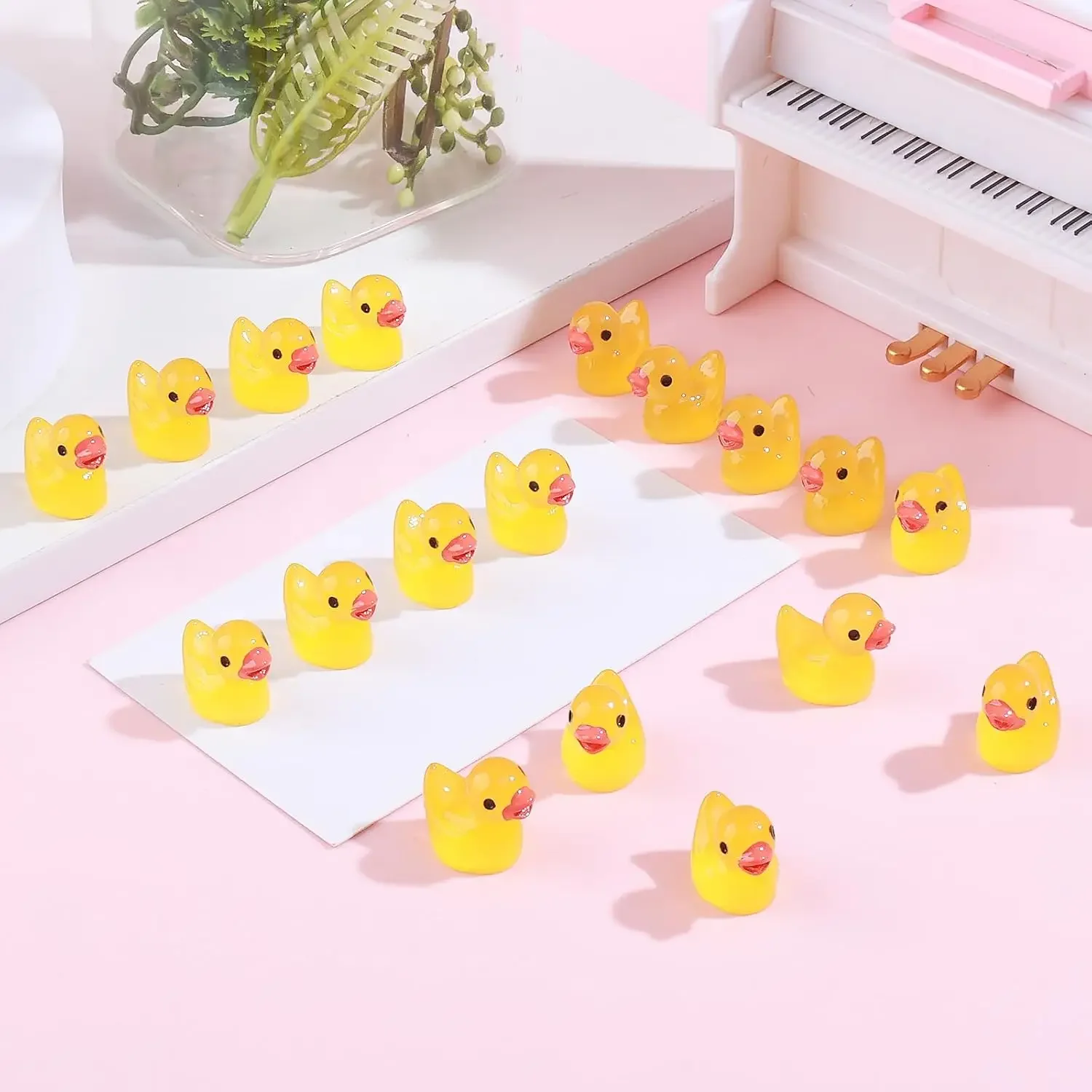 50/100 Pcs Luminous Mini Duck Tiny Resin Duck Little Duck Figurines Bulk for Dollhouse Ornament Micro Garden DIY Crafts Decor