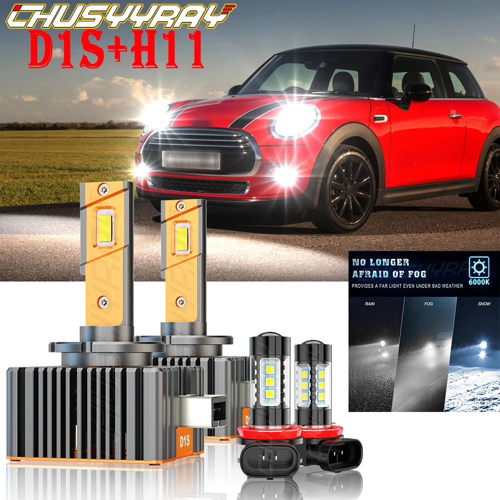 

CHUSYYRAY Compatible For Mini Cooper 2011-2017 D1S+H11 LED Headlight HID High/Low Beam+Fog LED Light 4xBulb Car accsesories