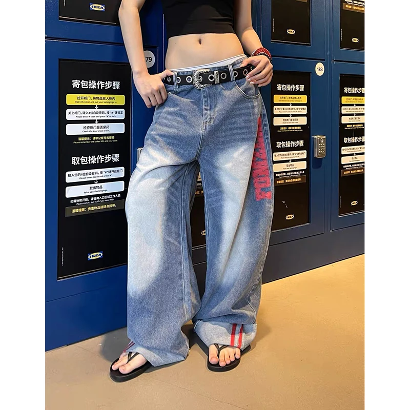 YIBASHU женские синие мешковатые джинсы Y2k Harajuku винтажные джинсовые брюки с изогнутым ножем в американском стиле 90-х годов джинсы большого размера брюки одежда