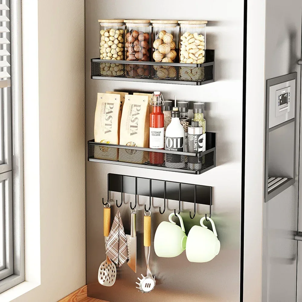 Refrigerator Spice Rack,Kitchen Magnetic Organizer,Removable Powerful Shelf,household No Drilling Needed for Holding Jars Shelf