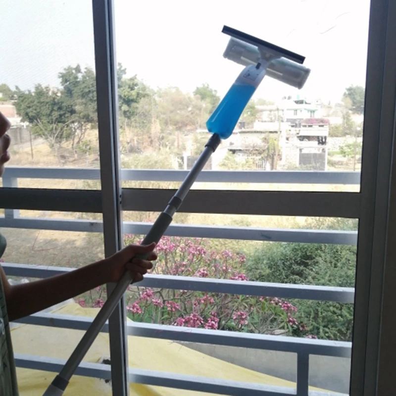 Glass Cleaning Tool,Squeegee For Window Cleaning,Squeegee And Microfiber Scrubber Combi With Pole For Window Shower