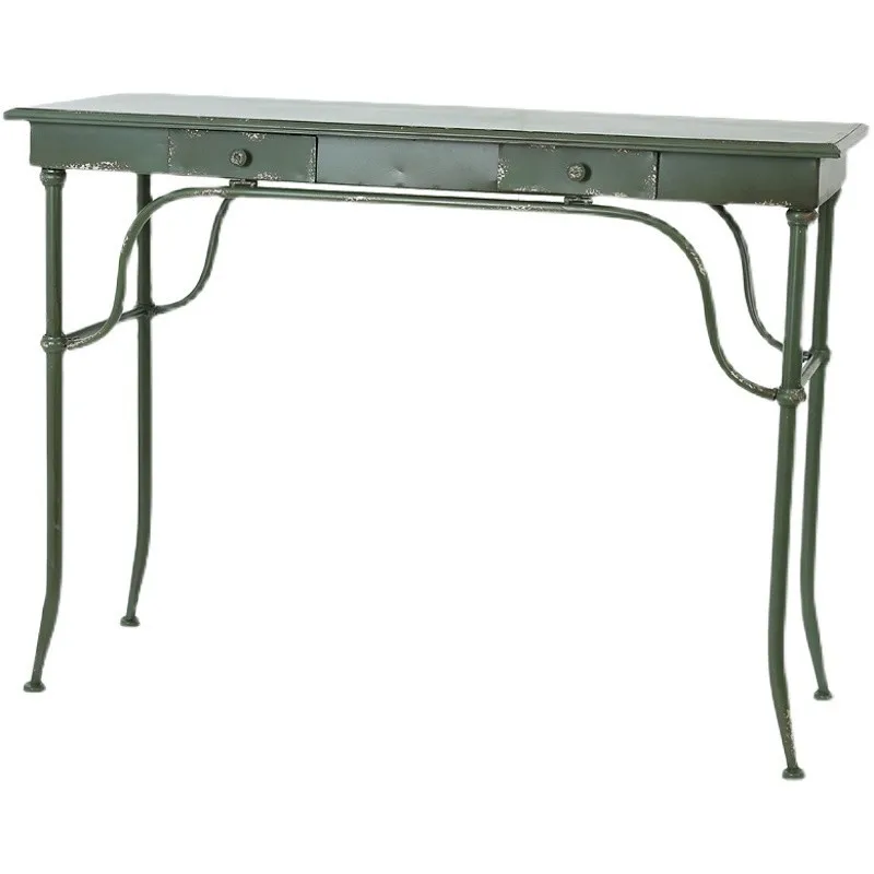 

American Country Retro Wrought Iron Long Table, Garden Balcony Terrace Courtyard Flower Stand Operation Table Rack Side Table