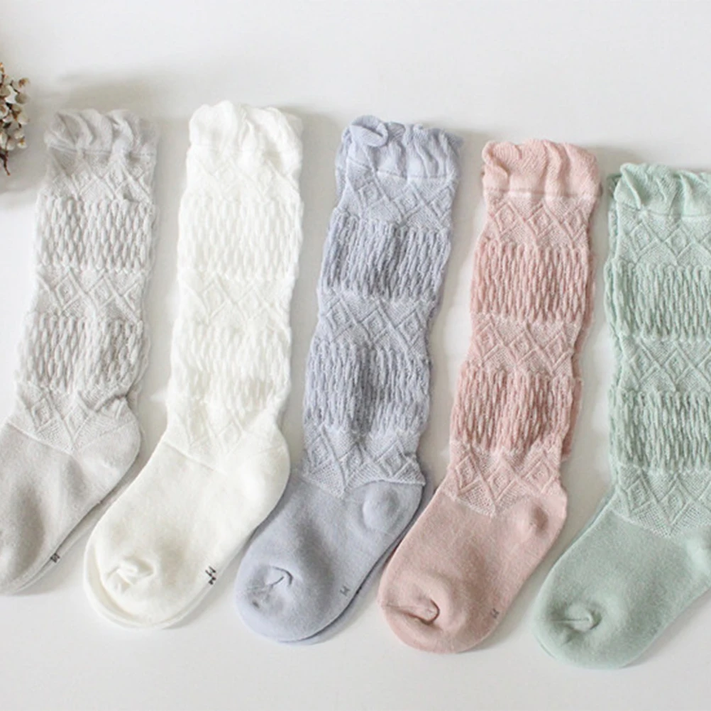 

Knee-High Socks Cotton Comfortable Stockings For Warm Gauze Mesh Design 0-1 Years Old White Pink Grey Dark Blue
