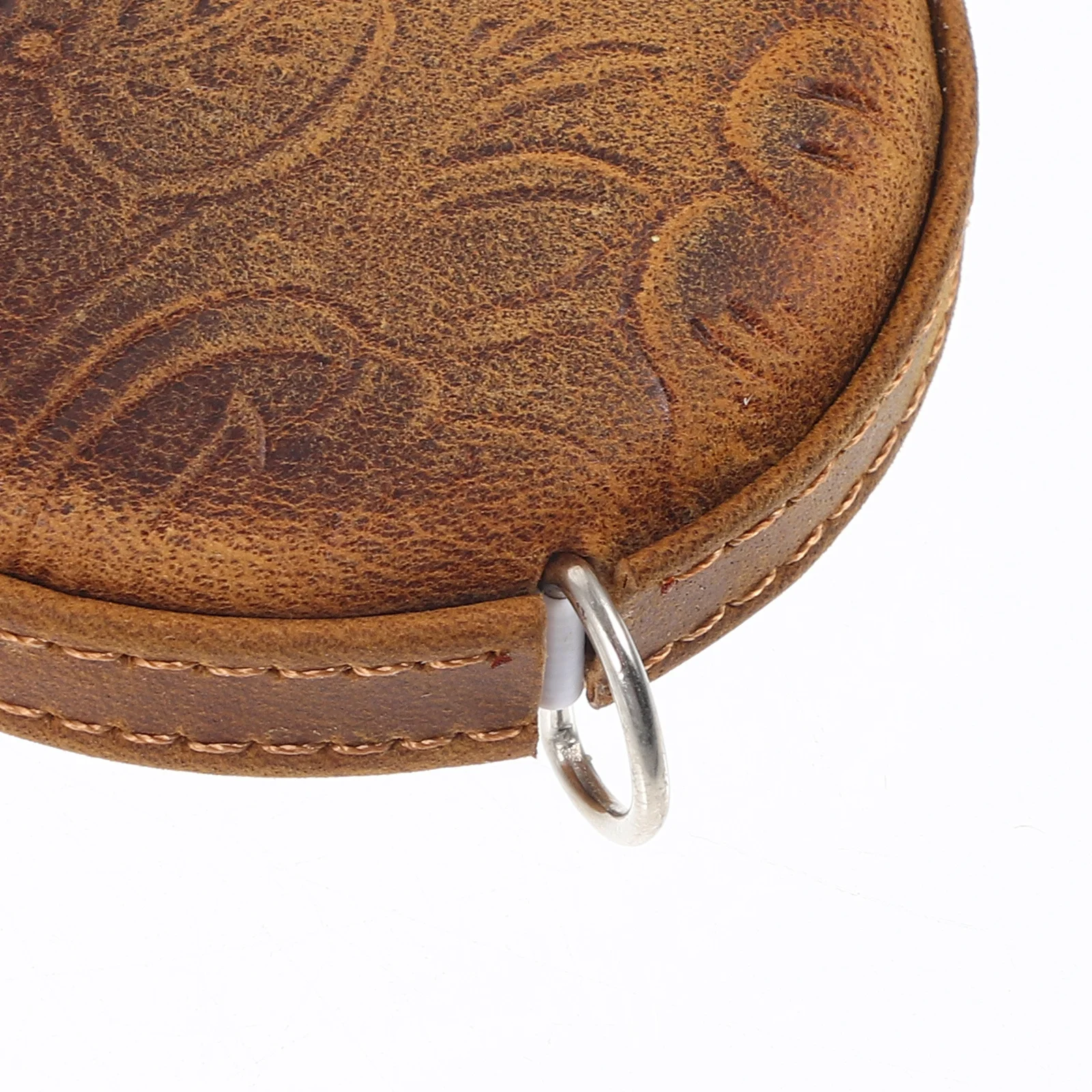 

Vintage 1.5m Mini Tape Measure Retractable Keychain Portable Measuring Round Shape Cowhide Material Body 1.5m Tape Measure