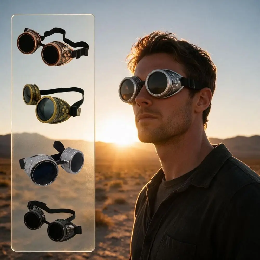 Retro Steampunk Goggles Metal Unisex Design Gothic Sunglasses Windproof Adjustable Steampunk Glasses Themed Photoshoot