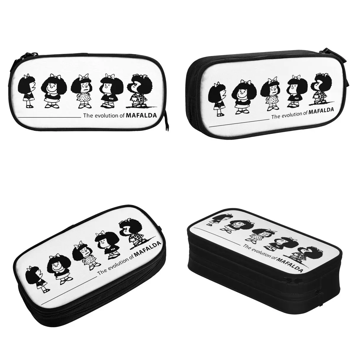 The Evolution Of Mafalda Comic Quino Pencil Cases Cartoon Pen Holder Bag Student Big Students School Cosmetic Pencil Pouch