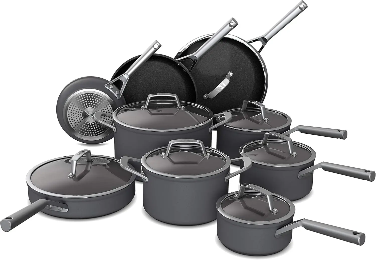 C39900 Foodi Neverstick Premium 16-Piece Cookware Set, Hard-Anodized, Nonstick, Durable & Oven Safe To 500°F, Black