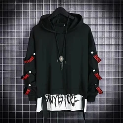 Sudadera con capucha para hombre, ropa informal negra, Tops de Patchwork Harajuku, Tops personalizados japoneses Y2k Hip Hop, otoño