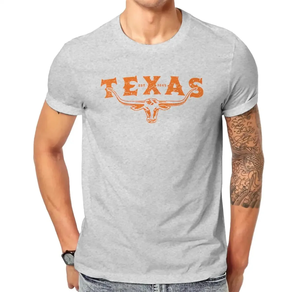 2024  Unique Texas_Longhorn_Bull_Vintage_Distressed_Icon_Texan_Pride T-Shirts Men Short Sleeve Tee Shirt New Arrival Tops