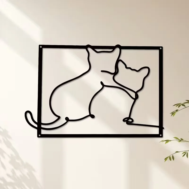 Minimalist Line Art Double Cat Interactive Wall Stickers: Instagram-Style Easy Design, a Popular Healing Soft Decoration, a New
