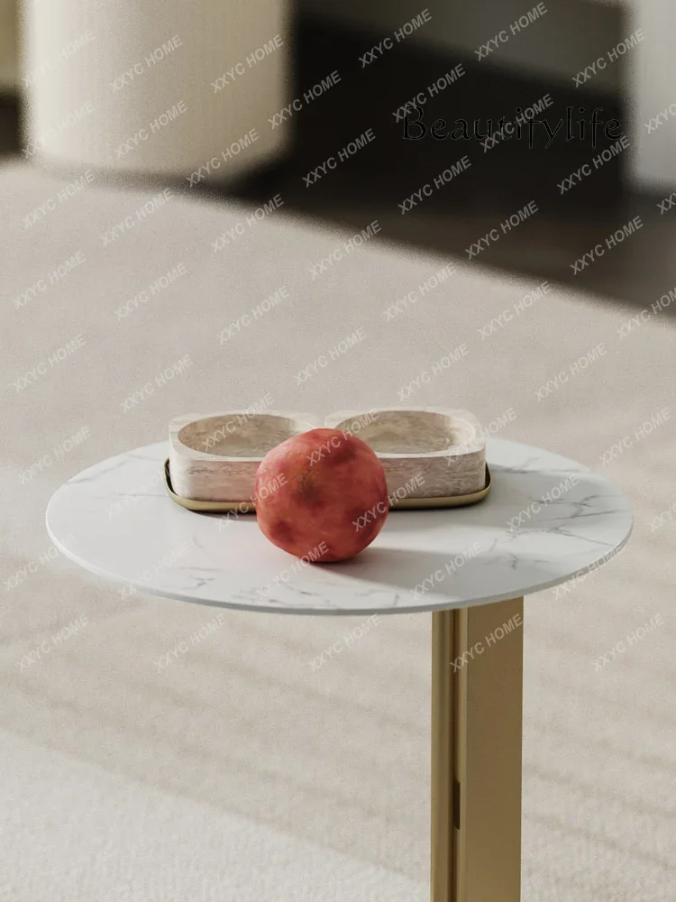 Y1 Nordic Light Luxury Stone Plate Retro Side Table Living Room Design Balcony Small round Table Creative Small Coffee Table