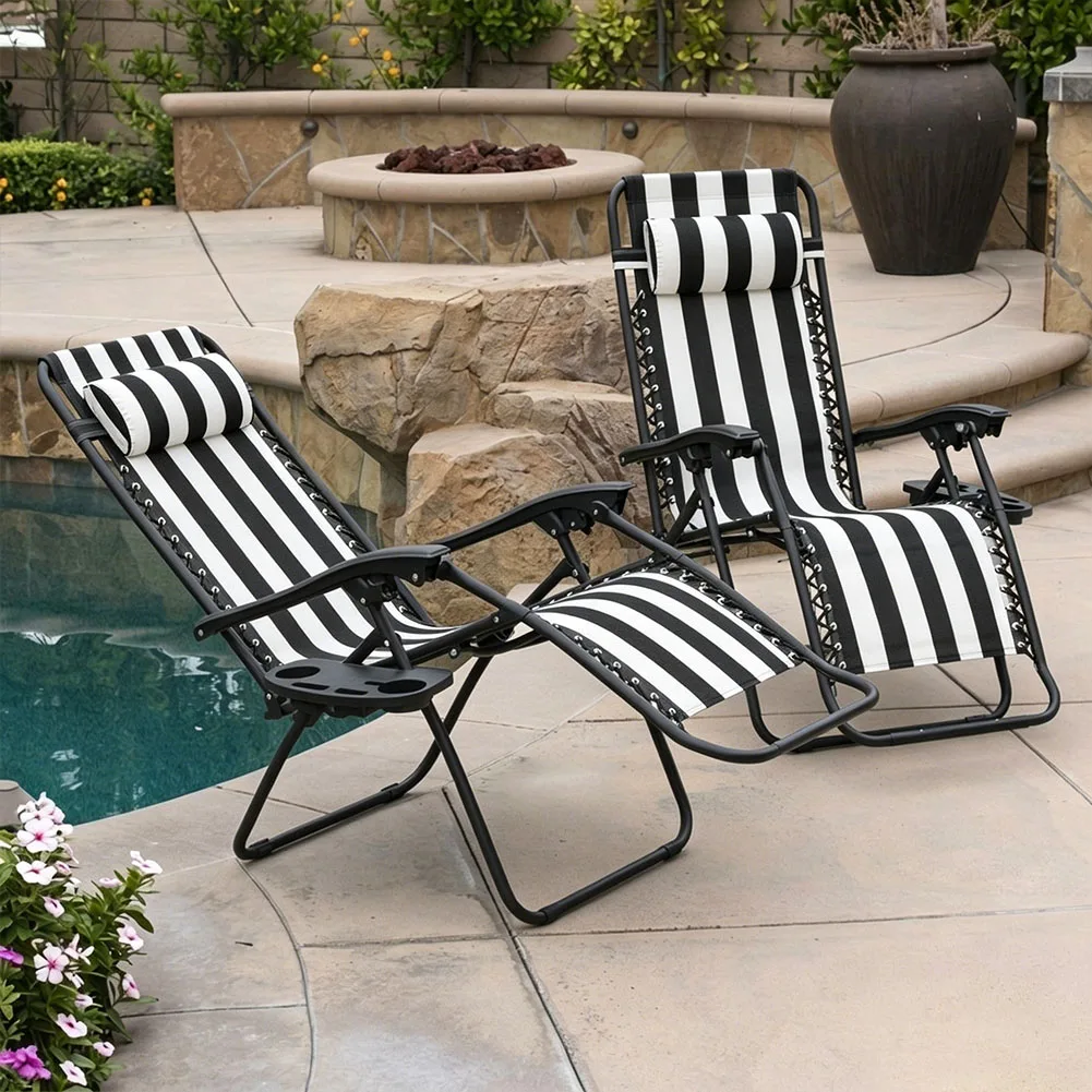 For Zero-Gravity Lounge Chair Recliners Replacement Fabric Garden Recliners Cover 160x43cm Stripe Removable Double-Sided