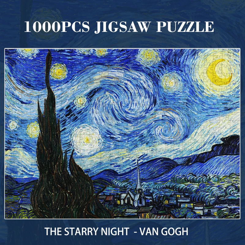 MaxRenard 1000 Pieces Jigsaw Puzzle  68*49cm Van Gogh The Starry Night Paper Assembling Painting Art Puzzles Toys For Adults