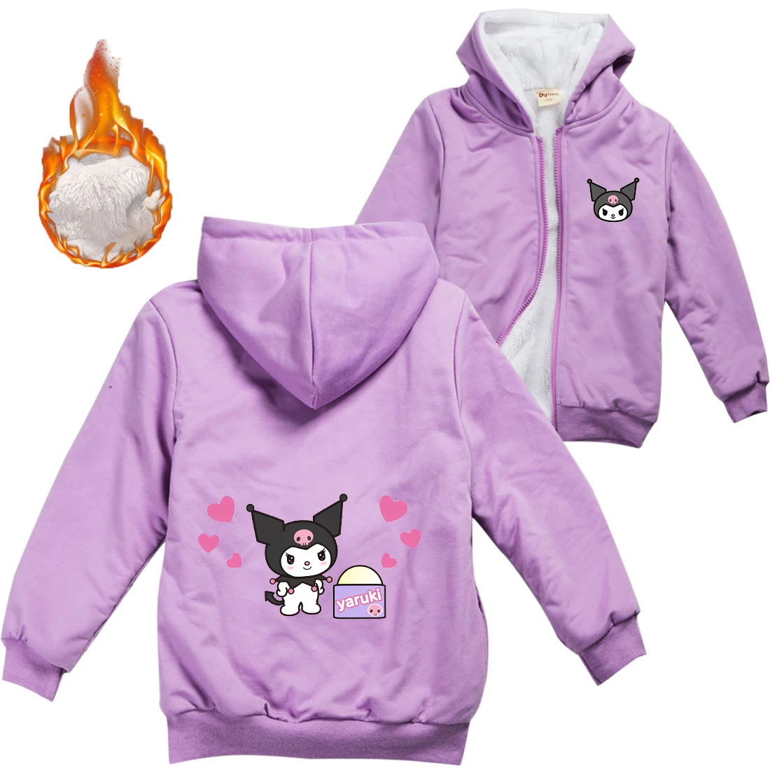 Winter Thick Boys Girls With Zipper Coats Kuromi Warm Hoodies Coat Children Casual Outerwear Sweatshirt