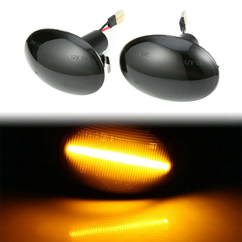 Black Led Side Turn Signal Yellow Strip Fit for Mini Cooper R55 R56 R57 R58 R59