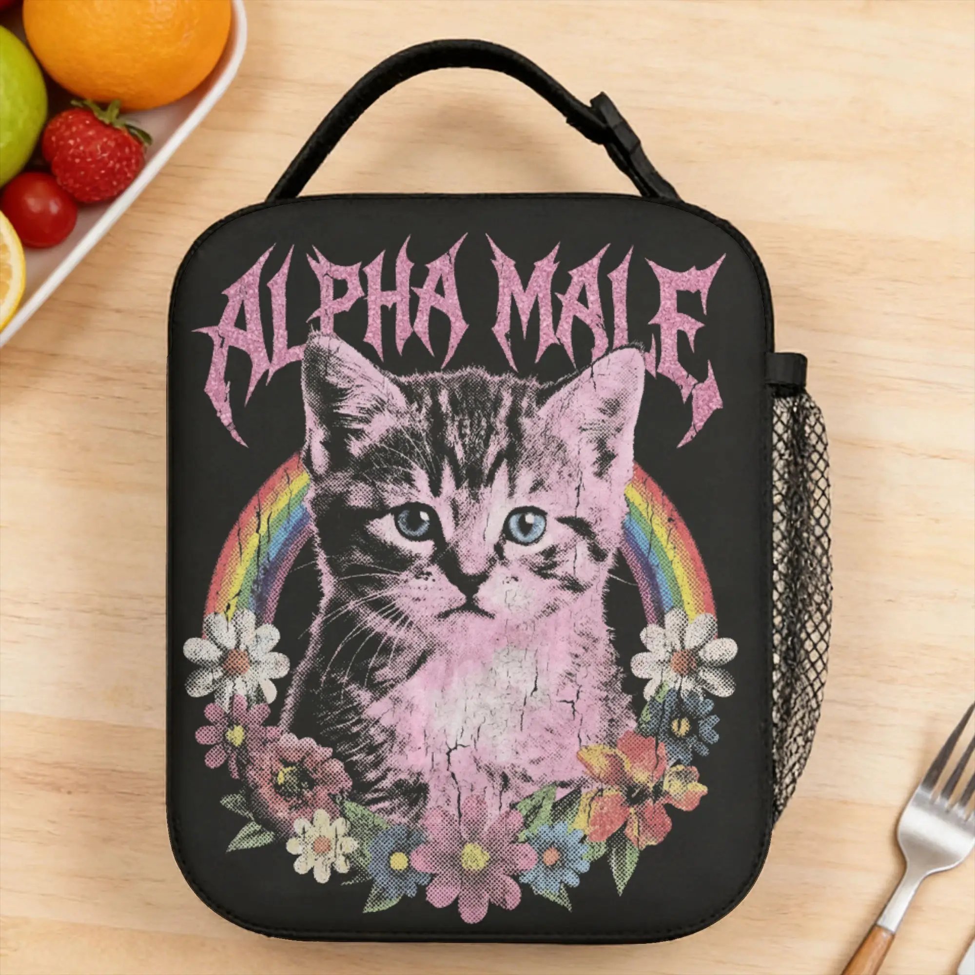 

Сумка для обеда Alpha Male Funny Cat Rainbow Floral Meme, сумка для пикника, ланч-бокс для мужчин, термосумка с ретро-графикой, сумка-холодильник из оксфордской ткани