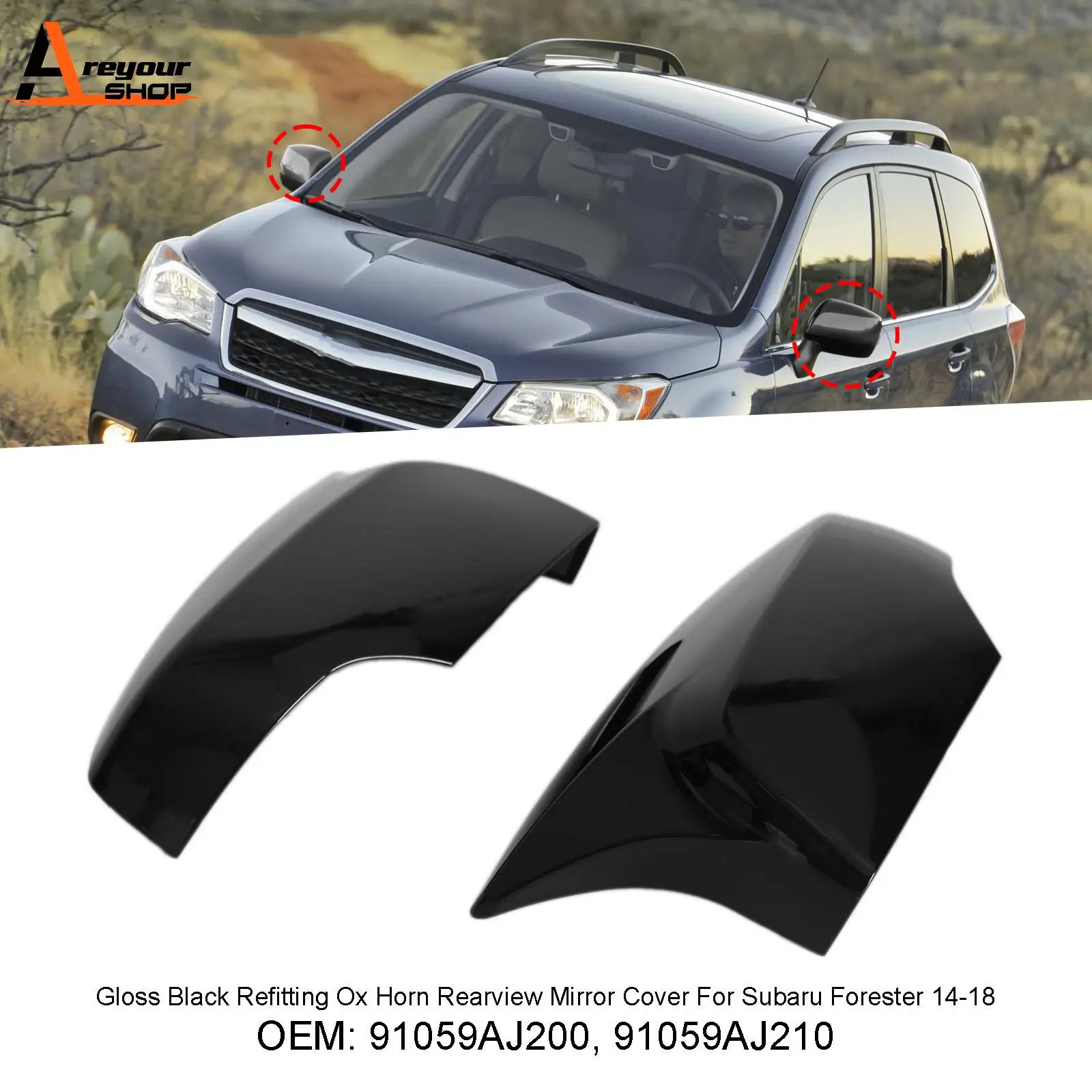 Areyourshop Gloss Black Refitting Ox Horn Rearview Mirror Cover For Subaru Forester 14-18