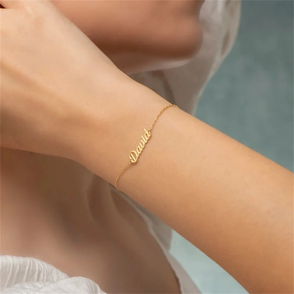 

Custom Name Bracelet Personalized Letter Engraved Bracelet Stainless Steel Jewelry Adjustable Chain Accessory for Women Men Gift