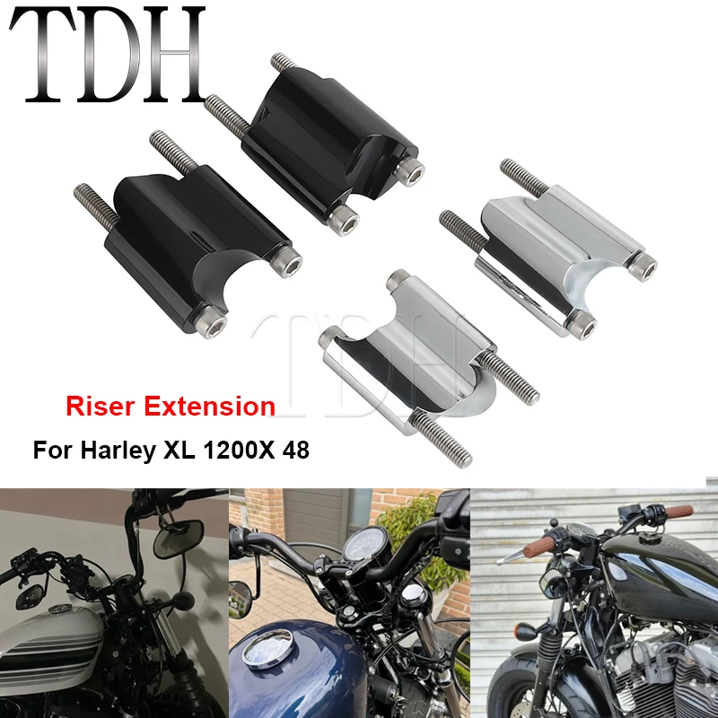 For Harley Sportster XL1200X XL 1200 48 Black Chrome Motorcycle Aluminum Handlebar Riser Rise Height 2" Riser Extension 1" Bar - Image 3