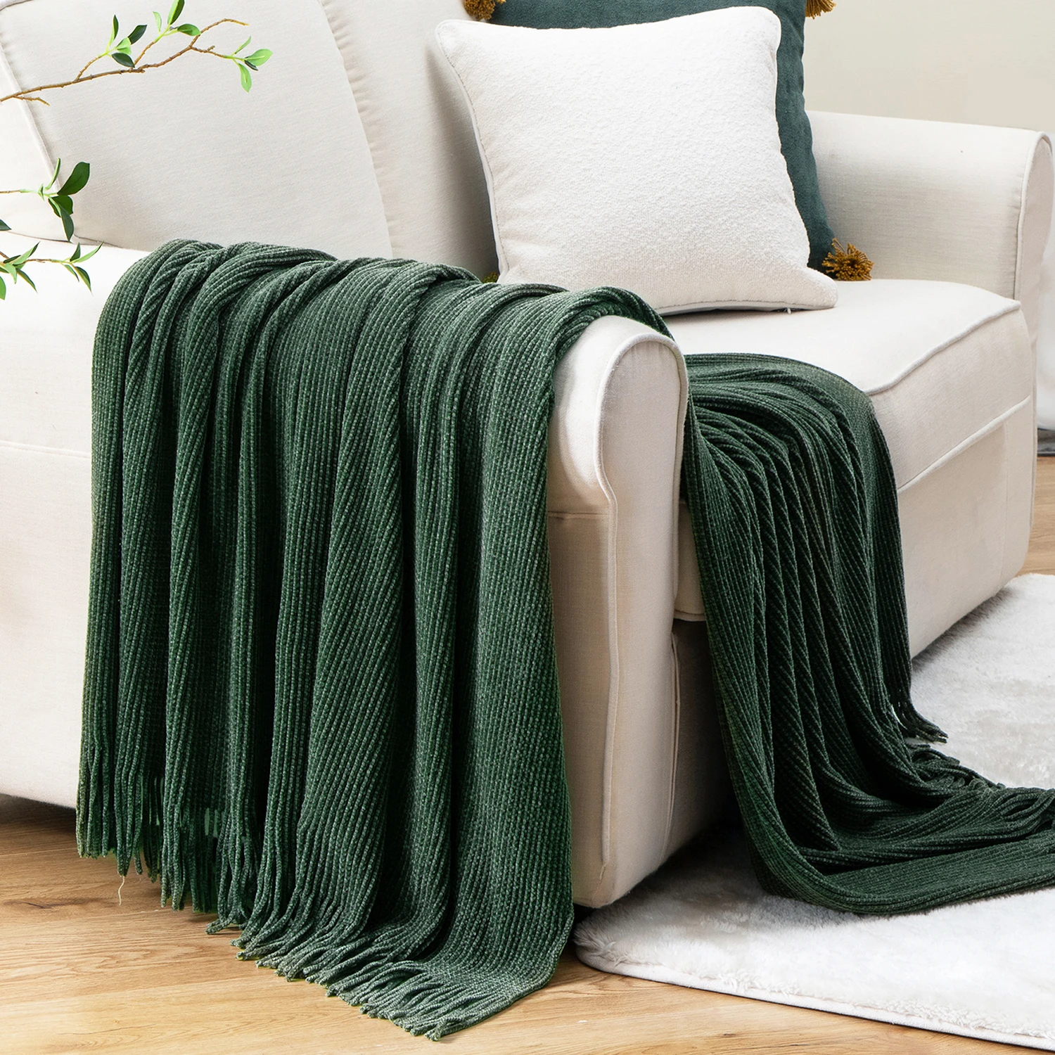 Battilo Chenille Knit Blankets with Tassels Caramel Plaid Throw Blanket for Bed Couch Decorative Sofa Blanket Bedroom Fall Decor