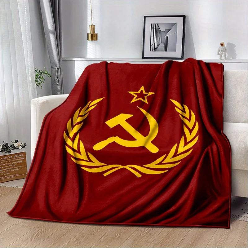 Retro Soviet Flag Digital Print Flannel Blanket – Lightweight, All-Season, Perfect for Bed, Picnic, Travel & Nap