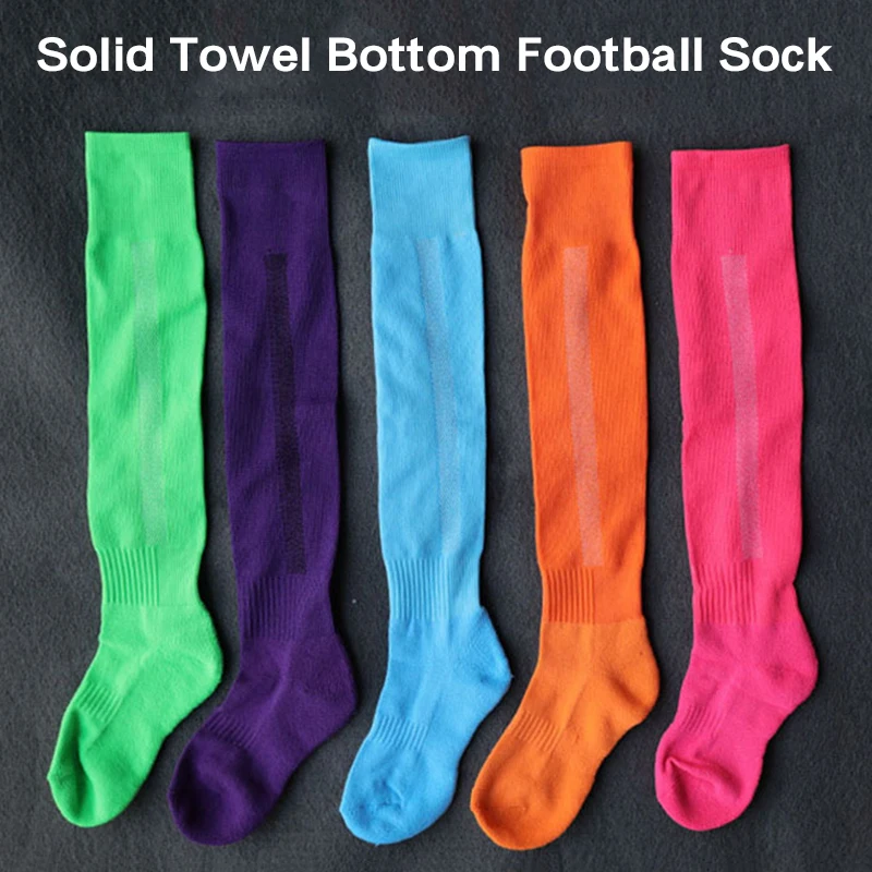 Adults Kids Solid Color Football Socks Towel Bottom Wear-resistant Sports Soccer Socks Non Slip Breathable Long Tube Socks