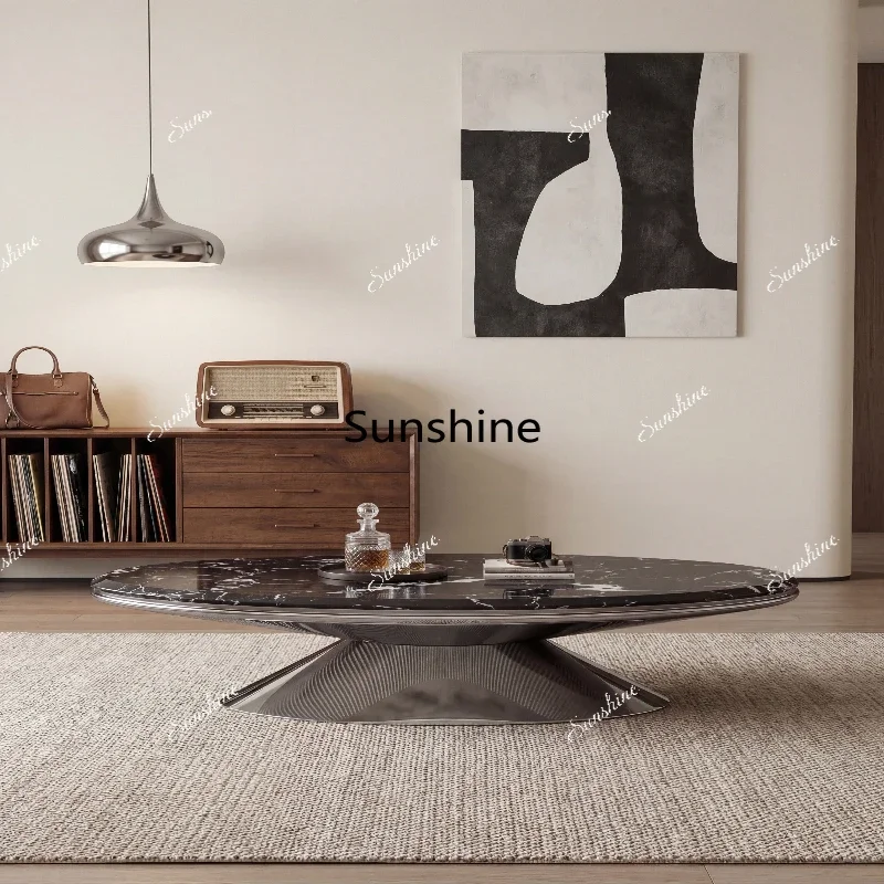 

YModern minimalist, patterned coffee table oval storage home living room high-end design