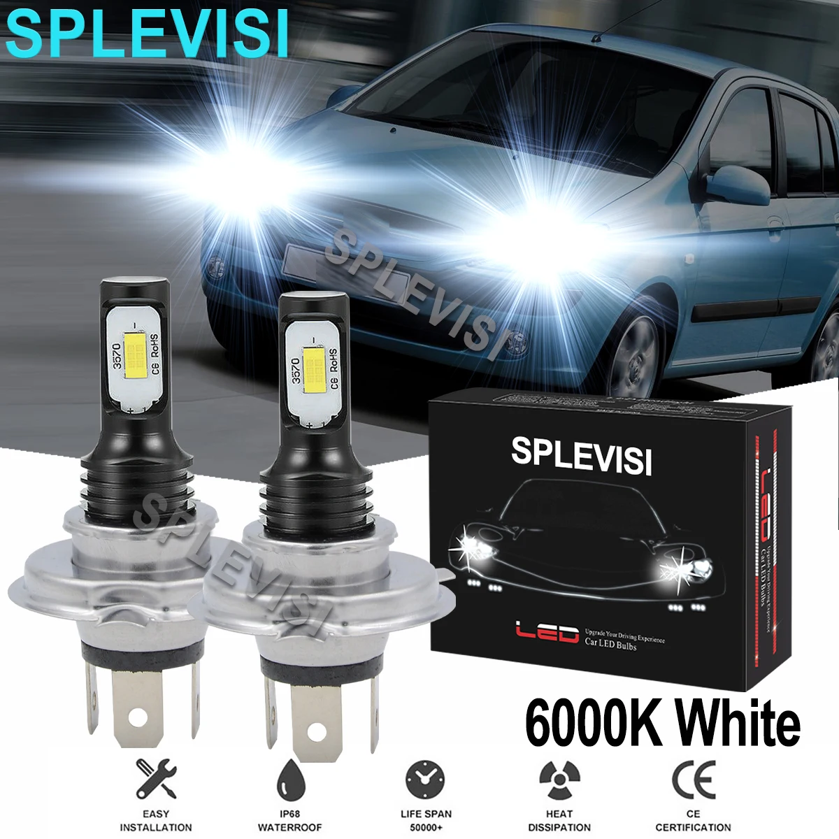 

2x70W White Car LED Headlight Hi/Low Beam Bulbs 6000K H4 For Hyundai Getz 2002-2010 ix35 2010-2012 Hyundai Accent 2010-2020