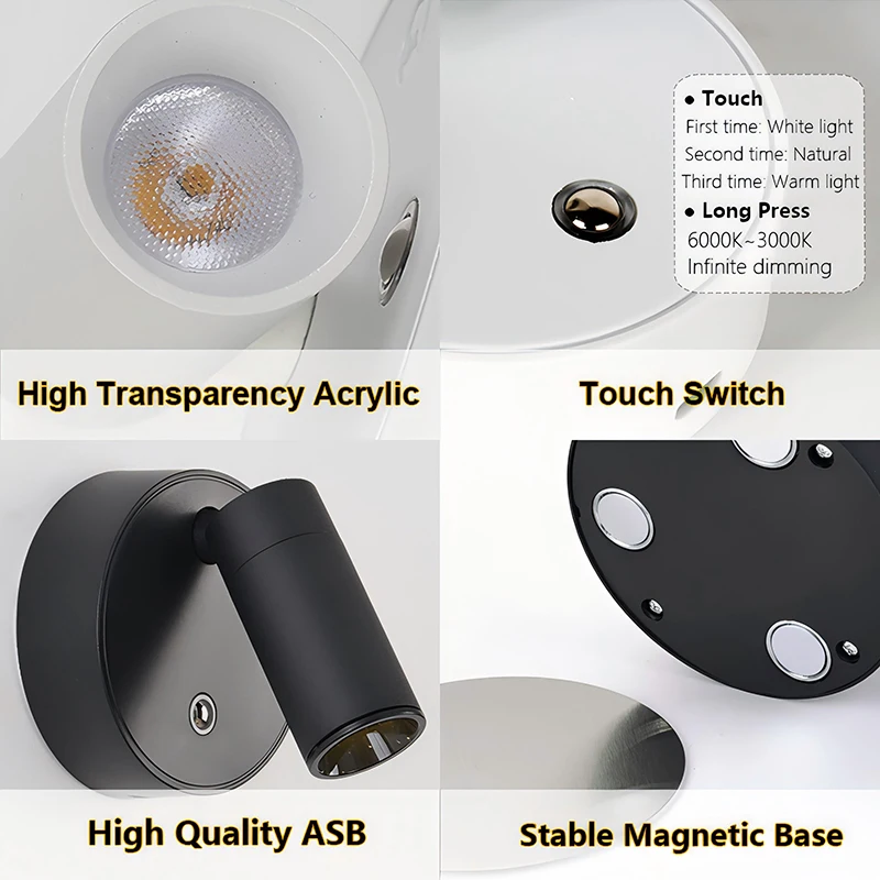 Magnetic Wall Sconce LED Desk Lamp Remote Control 3-Color Dimmable  360° Rotatable USB Rechargeable Bedroom Bedside Night Light