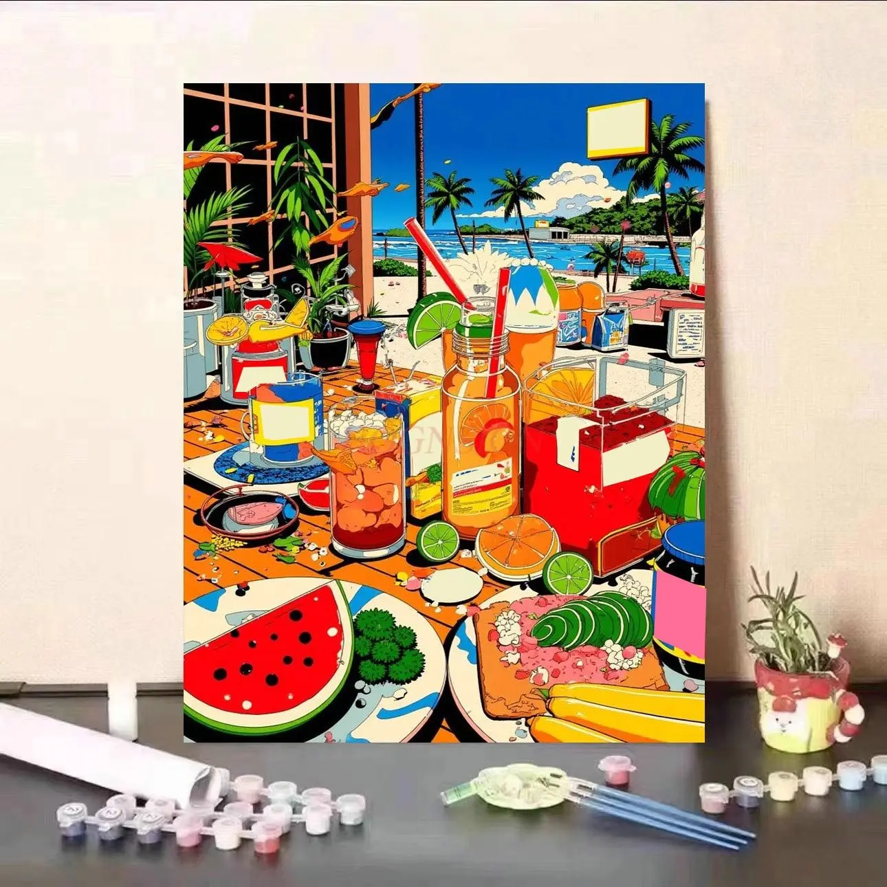1set New DIY Digital Oil Painting Healing Series Manual Color Filling and Decompression Cake Food Acrylic Painting