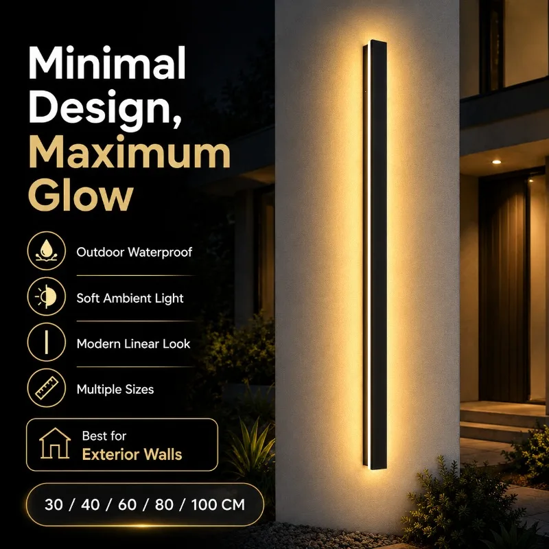 30-100cm Outdoor LED Wall Light Waterproof Linear Up Down Long Strip Sconce for Garden Villa Corridor Exterior Wall Light