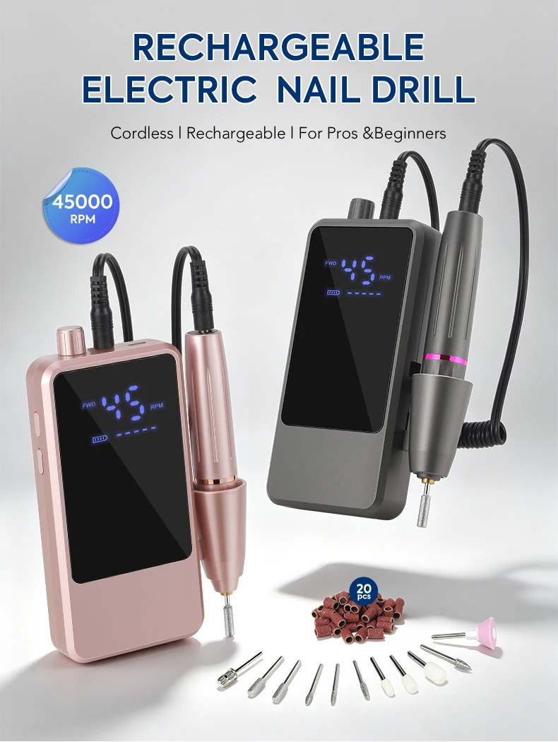 DianaBeauty 45000RPM Wiederaufladbare Elektrische Nagelfräsmaschine Professioneller Nagelpolierer mit LCD-Bildschirm Nagelzubehör – Detail 1