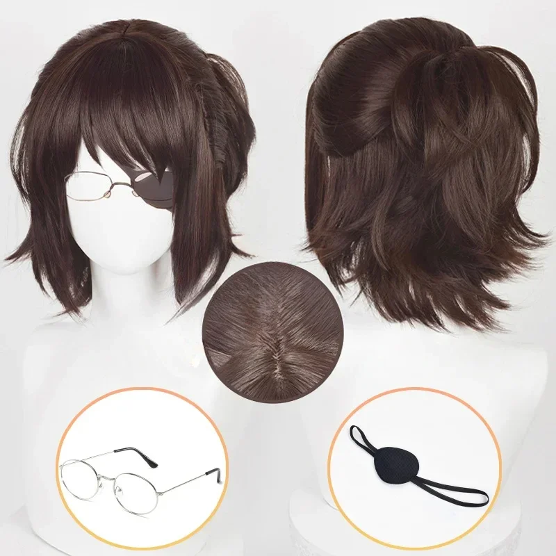 Anime Hange Zoe Cosplay Perücke Dunkelbraun Mit Pferdeschwanz Clip Perücken Hange Zoe Cosplay Brille Prop Hitzebeständige Synthetische Haar Perücken