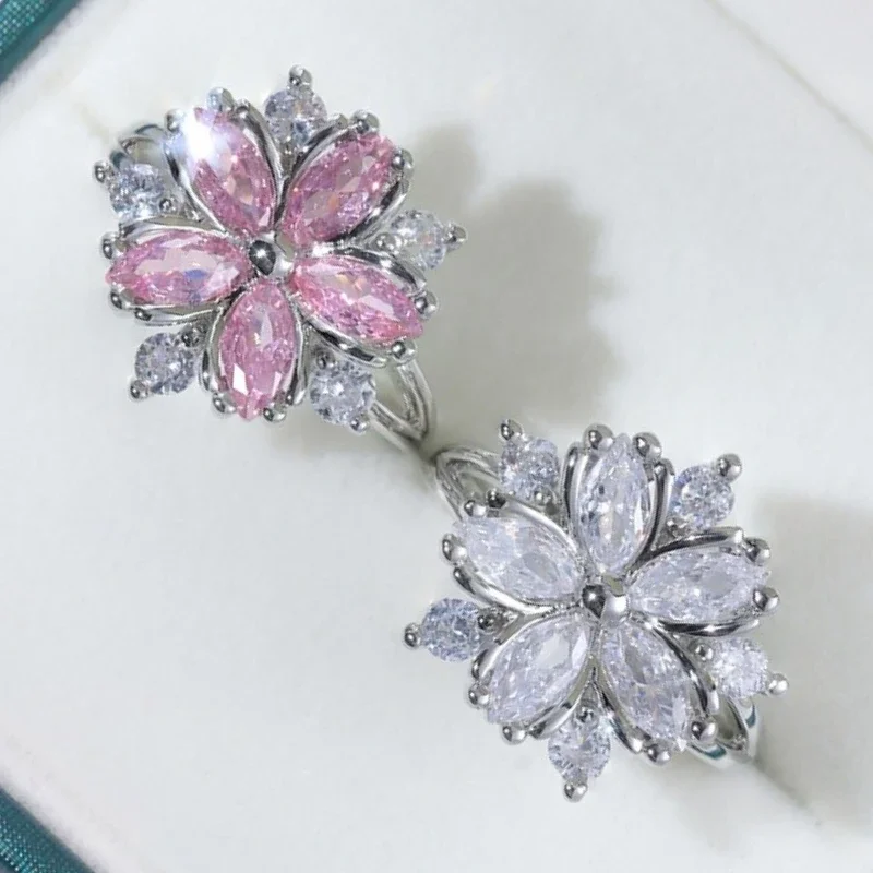 Bridal Wedding Eternal Romance New High End Trendy Personalized Jewelry Cherry Blossoms Inlaid Zircon Fashion Jewelry Ring
