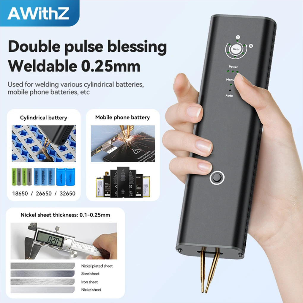 Handheld Portable Digital Display Mini Spot Welding Machine 11 Gears Spot Welder Adjustable Automatic Trigger for 18650 Battery