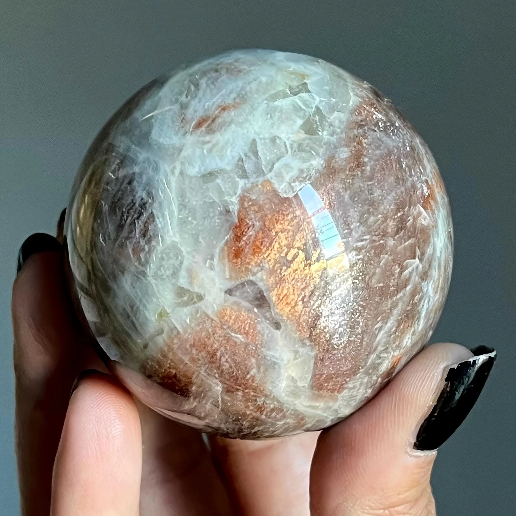 1pc Sunstone on Moonstone Sphere, Luster MinerPure Crystals, The Perfect Home Décor with a Unique Holiday Gift