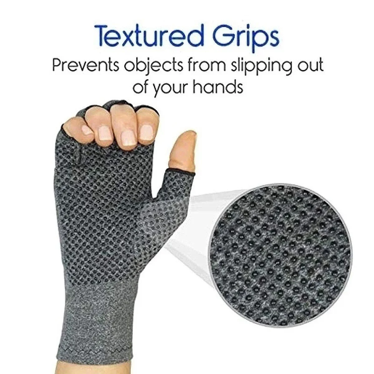 Half Finger Compression Gloves Grey Relieve Arthritis Pain Instantly with Anti-Slip Pressure Gloves for Men and Women