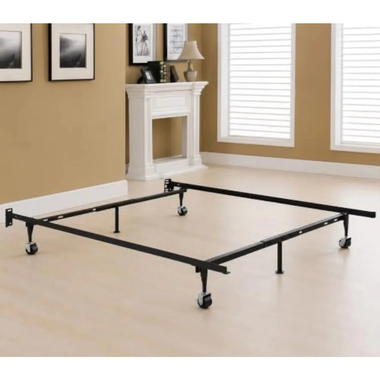 6-Leg Heavy Duty Adjustable Metal Queen, Full, Full XL, Twin, Twin XL, Bed Frame with Rug Rollers & Locking Wheels