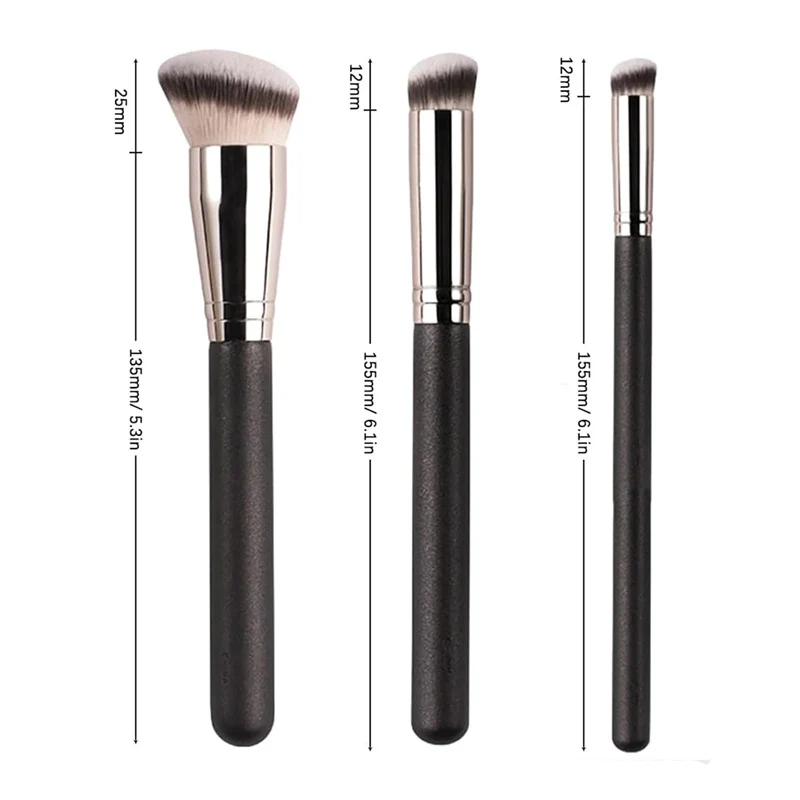3pcs Foundation Brush and Concealer Brush Set Seamless Cover Synthetic Dark Circle Liquid Cream Brush Cosmetics Contour Brushes