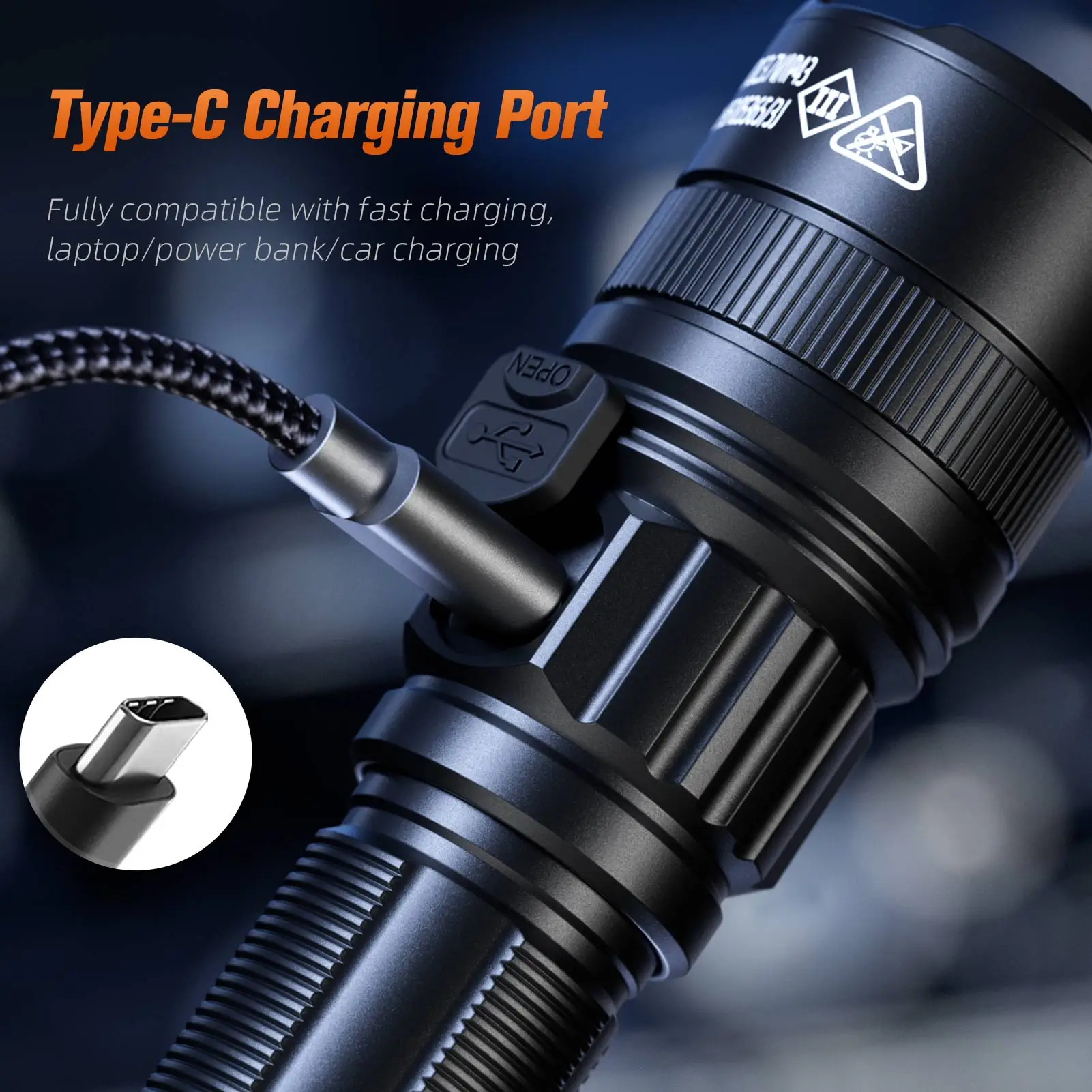 SUPERFIRE F2-N High Power LED Flashlights Zoom Flashlight USB Rechargeable Torch Camping Fishing Outdoor Waterproof Light