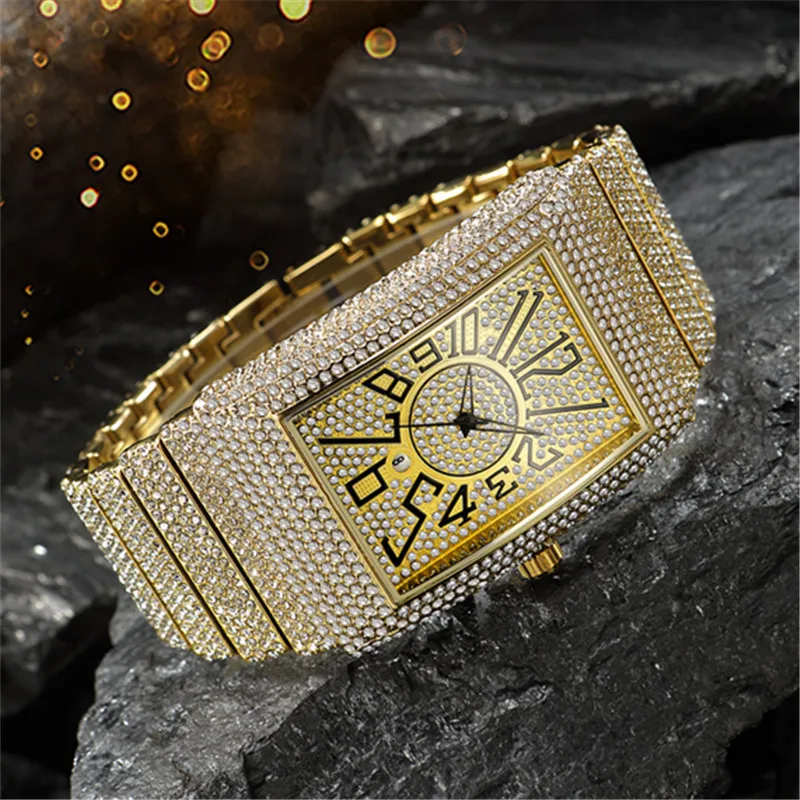 Top Brand Luxury Watch for Men Golden and Silver Diamond Watch Men Hip Hop Date Quartz Wristwatches Male Clock Relogio Masculino