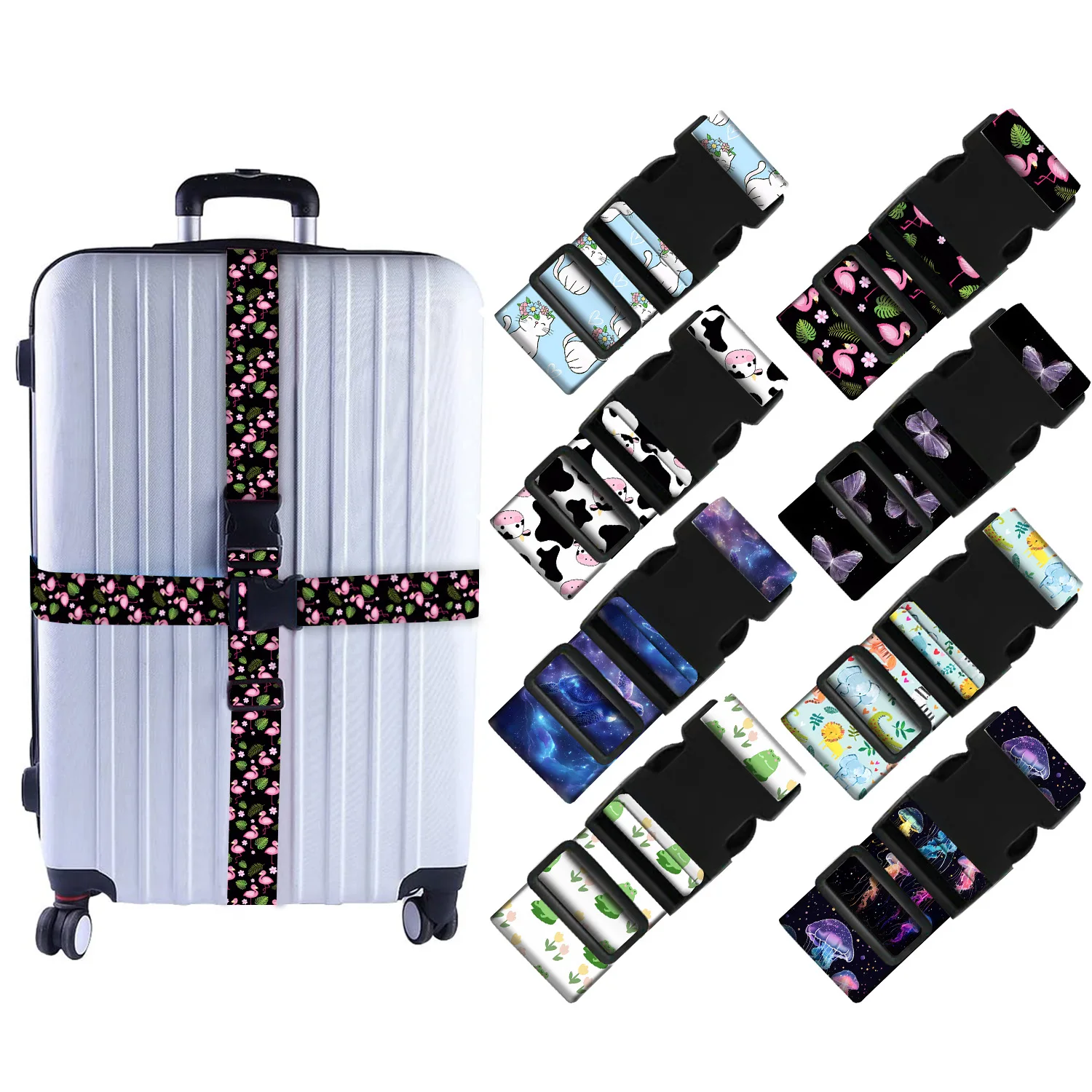 Readily Recognizable Luggage Strap Cartoon Animal Print Adjustable Suitcase Protection Rope For Travel Bag Parts & Accessories