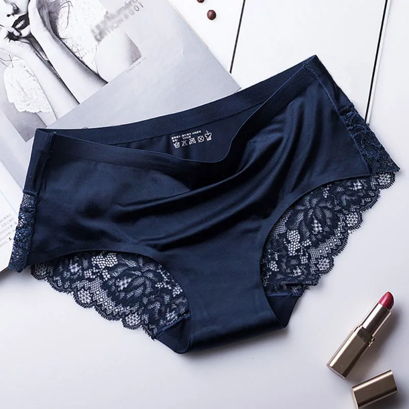 Seamless One-Piece Low Waist Lace Panties Women Sexy Briefs Lace Semi-transparent Underwear Hollow Out Ladies Lingerie