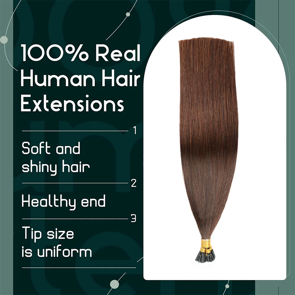 Extensões naturais reais do cabelo humano, queratina eu ponta o cabelo, marrom escuro #2, 100 fios por pacote 50g, fushion, moda, 14 "a 24"