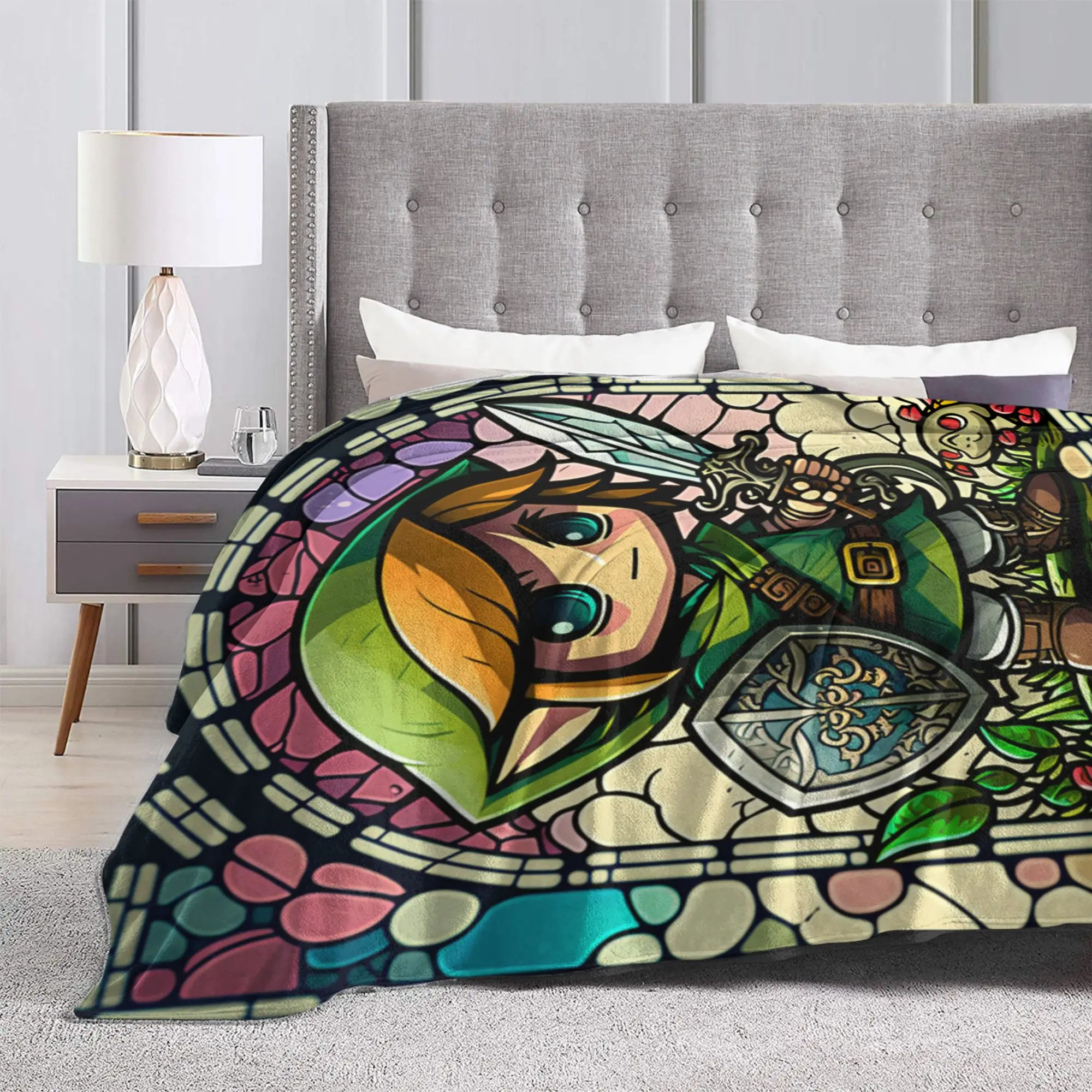 Z-Zeldas Green Hero الزجاج الملون ربط البطانيات الصوف الصيف تكييف الهواء متعددة الوظائف الدافئة رمي بطانية للمنزل لحاف