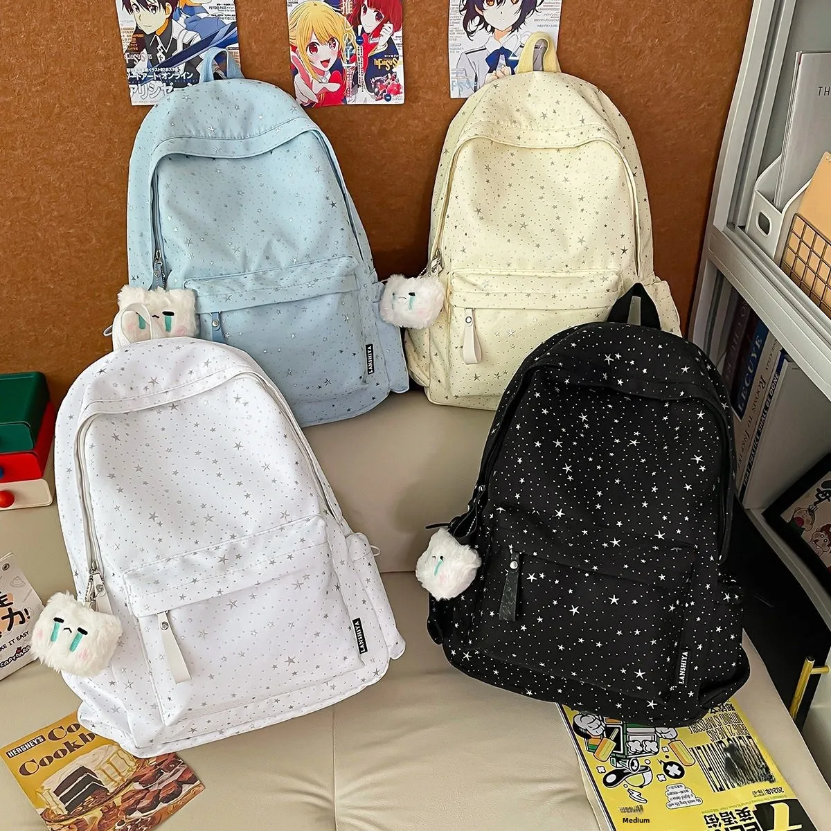 Korean Style Student Backpack Shiny Sequin Star Design Double Shoulder Bag for Girls Fashionable School Bag Female Specific